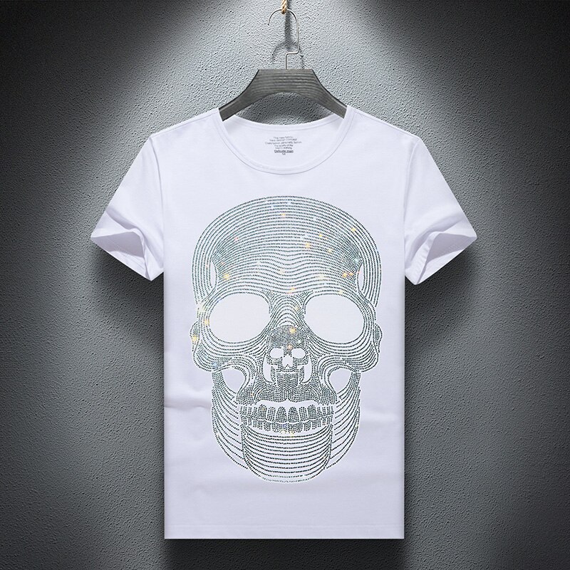 Casual t-shirt herr sommar kortärmad streetwear o-ringad smala bomullströjor strass plus size s -7xl toppar hane