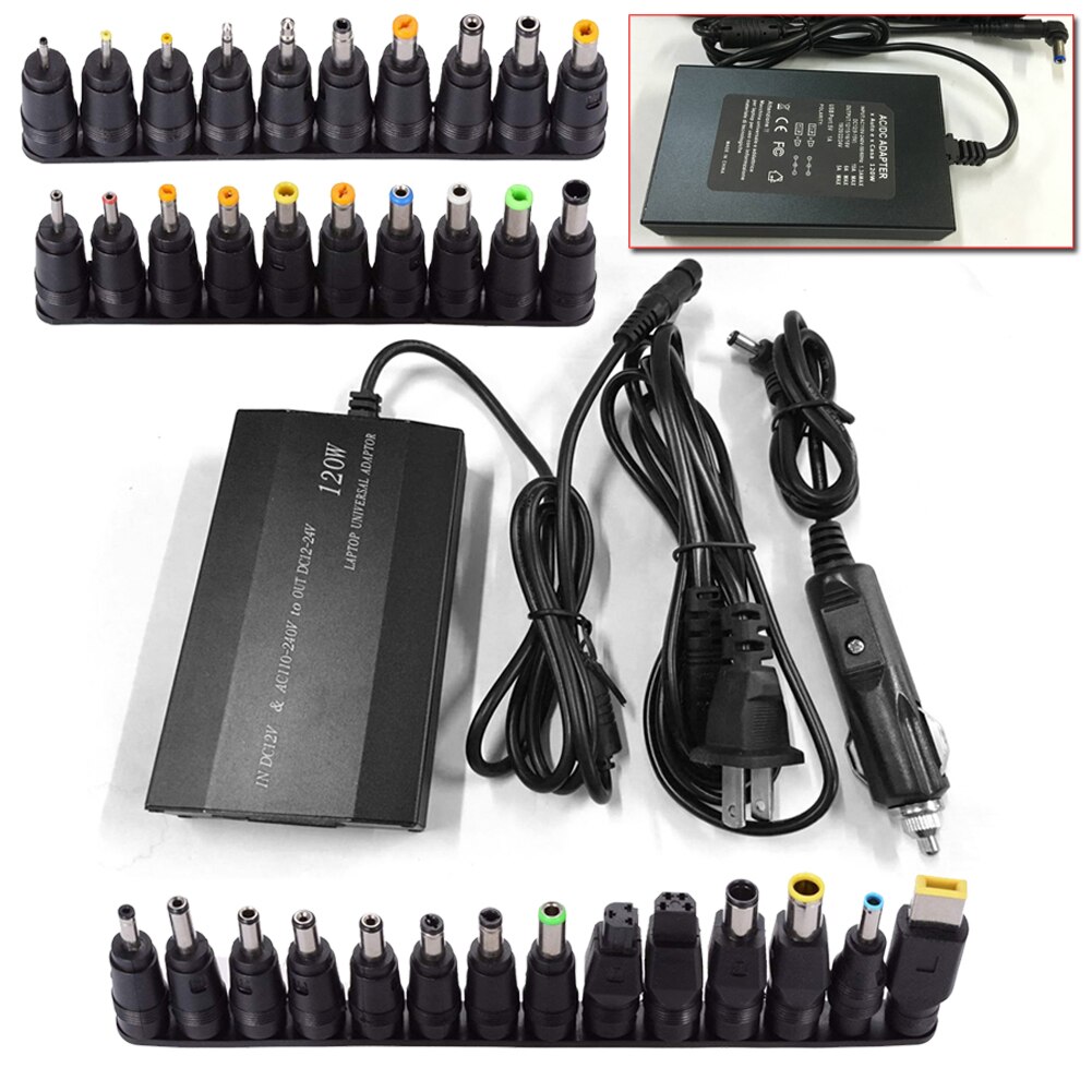 Universal 34Tips 120W 12V Notebook Charger Power Adapter for Laptop Mobile Car Adjustable Portable Charger Laptops US Plug