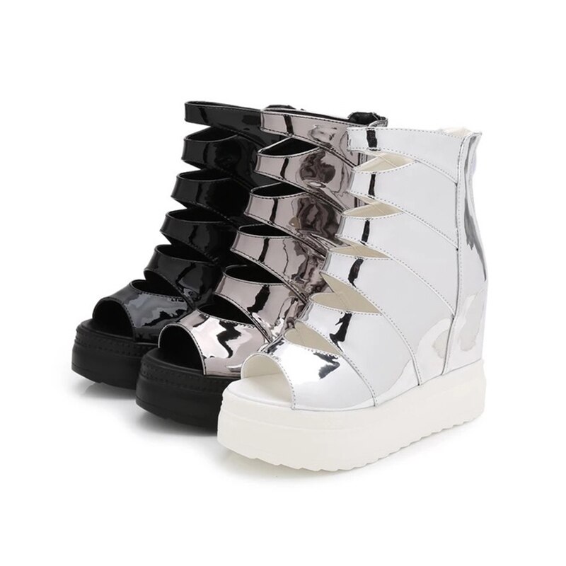 Dam höga klackar sandaler sommar läder dold klack gladiator sandaler dam platåskor kvinnlig chunky sandal