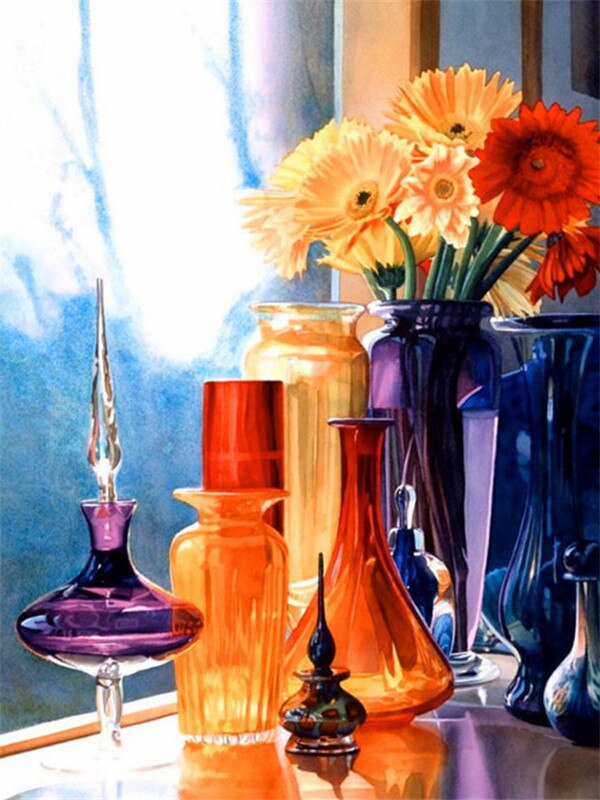 AZQSD, láminas de manualidades con pintura por números, Kits de pintura en lienzo, pintura al óleo por números de flores, jarrón para decoración del hogar, dibujo artístico de 40x50cm: SZGD1027