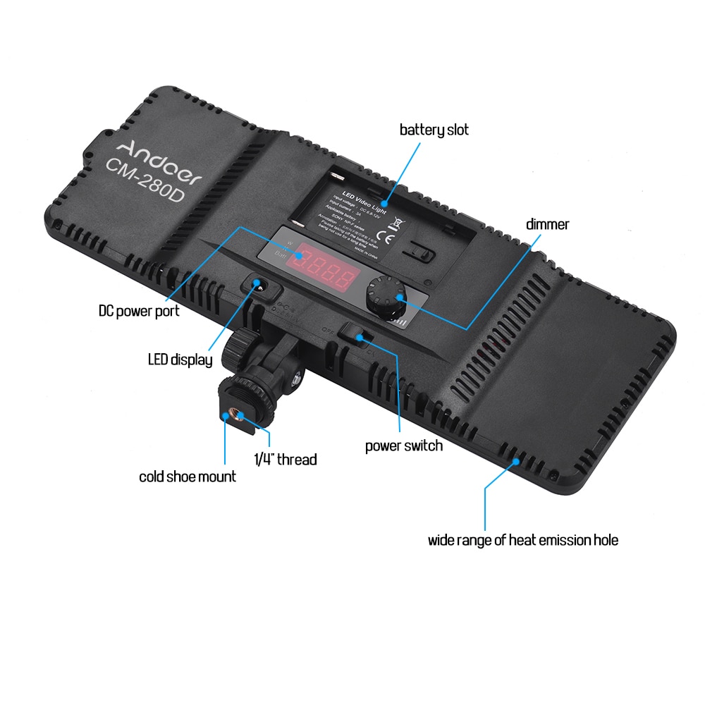 Andoer LED Video Licht Tafel 3200 K-5600 K Bi-Farbe Dimmbare Helligkeit mit Kalten Schuh Halterung für Kanon Nikon Sony DSLR Kamera