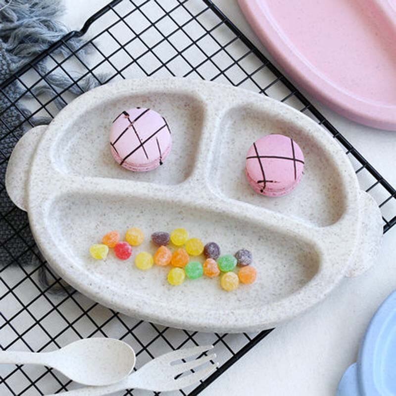 Cuencos de fibra de trigo Natural bonitos platos de bebé de dibujos animados vajilla de alimentación de bebé niños pequeños placa ambiental portátil