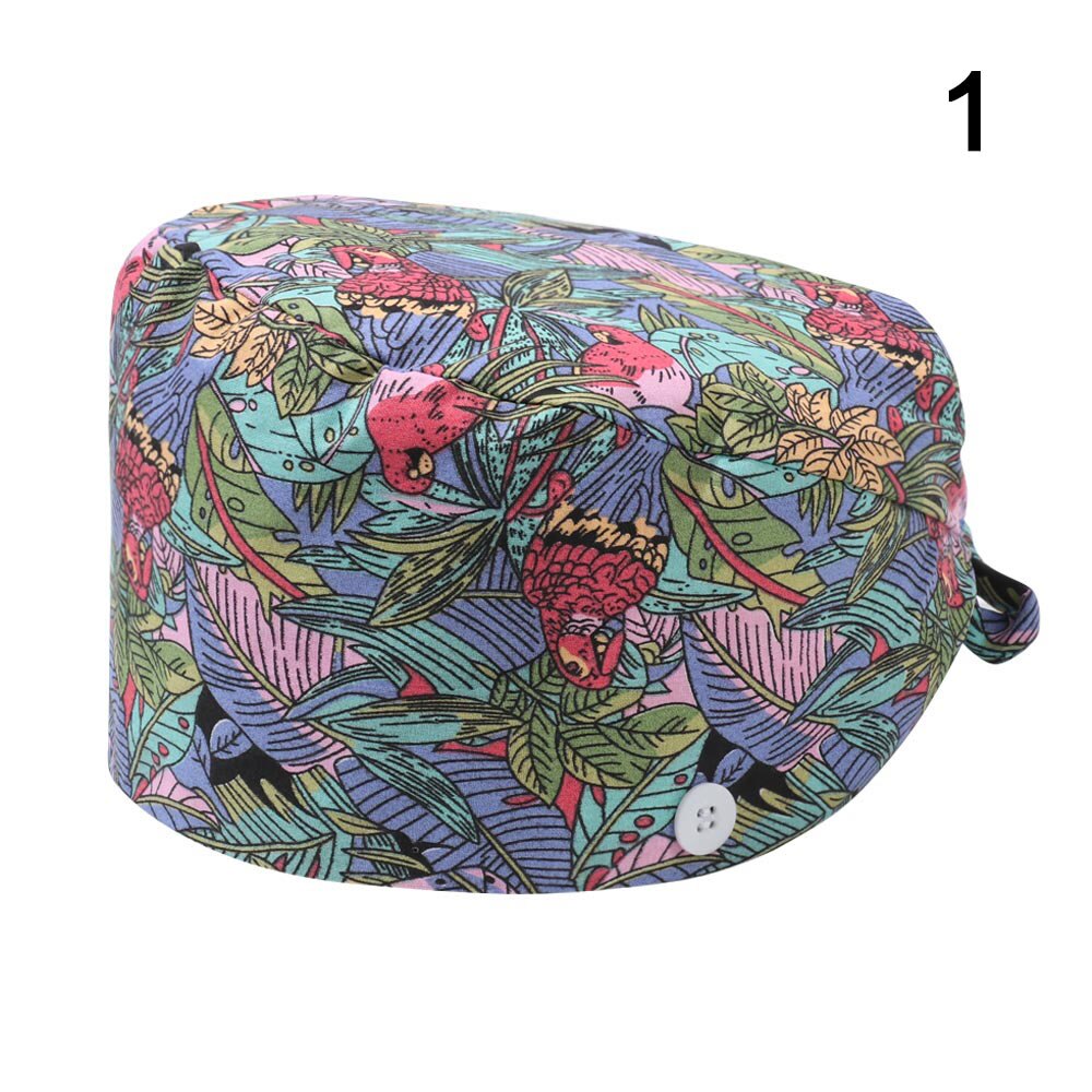 1PC Cotton Scrub Cap Adjustable Elastic Printing Hat Bouffant Head Cover Kitchen Hat With Sweatband Hair Accessories for Unisex