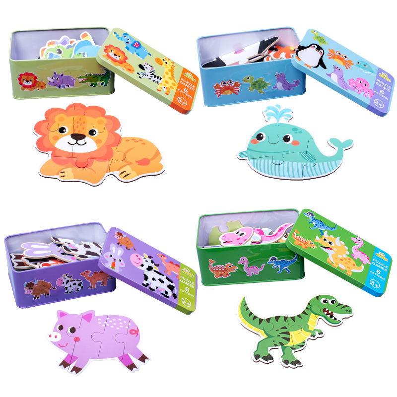 Rompecabezas para bebés, juguetes educativos Montessori, juegos de rompecabezas 3D de madera, caja de hierro, rompecabezas para niños, rompecabezas de madera para niños de 2 a 3 a 4 años