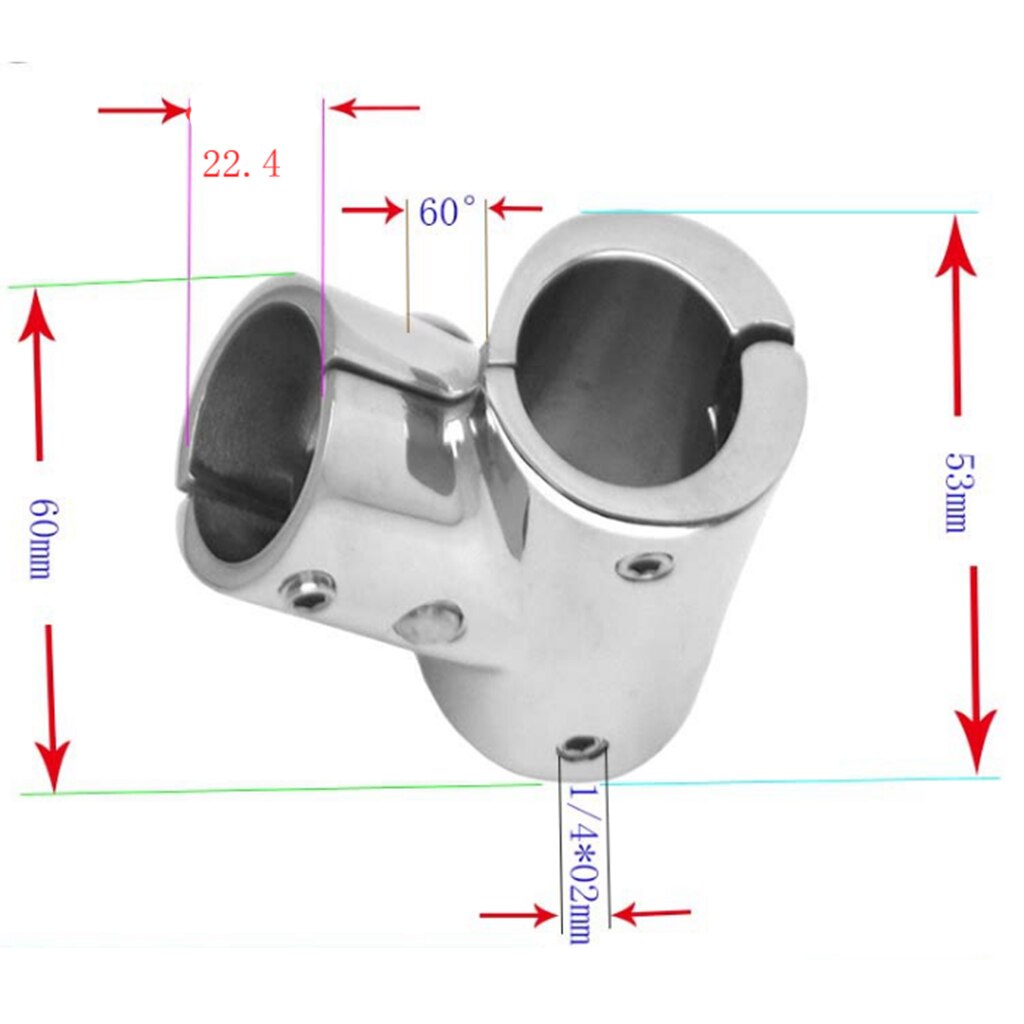 4X Stainless Steel 316 Grade Boat Marine Handrail Fitting 60 Degree Tee 7/8'' 22mm