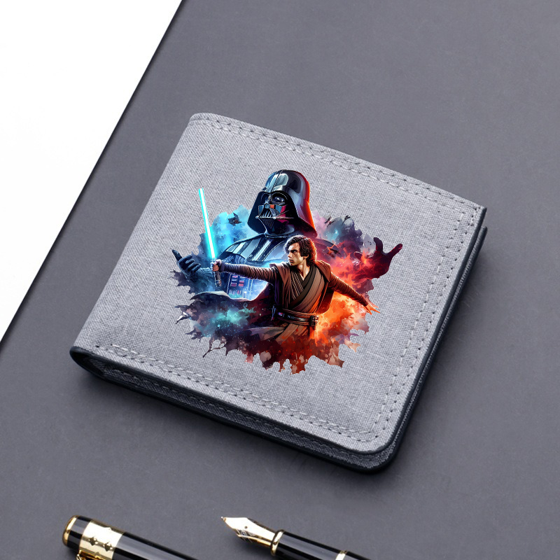 Star Wars Canvas Men Card Holder Wallet Black Blue Grey Male Money Bag ID Photo Bank Holder Short Purse Credit Card Case Bag: Jasne