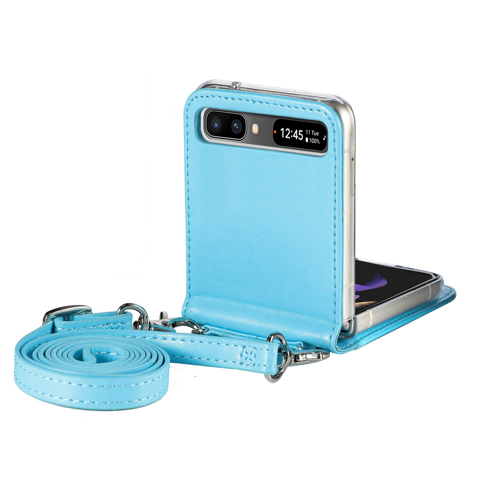 Mode Kaarthouder Flip Wallet Case Voor Samsung Galaxy Z Flip 3 5G Flip3 Bescherming Mobiele Telefoon Zak cover: for Galaxy Z Flip / Sky Blue