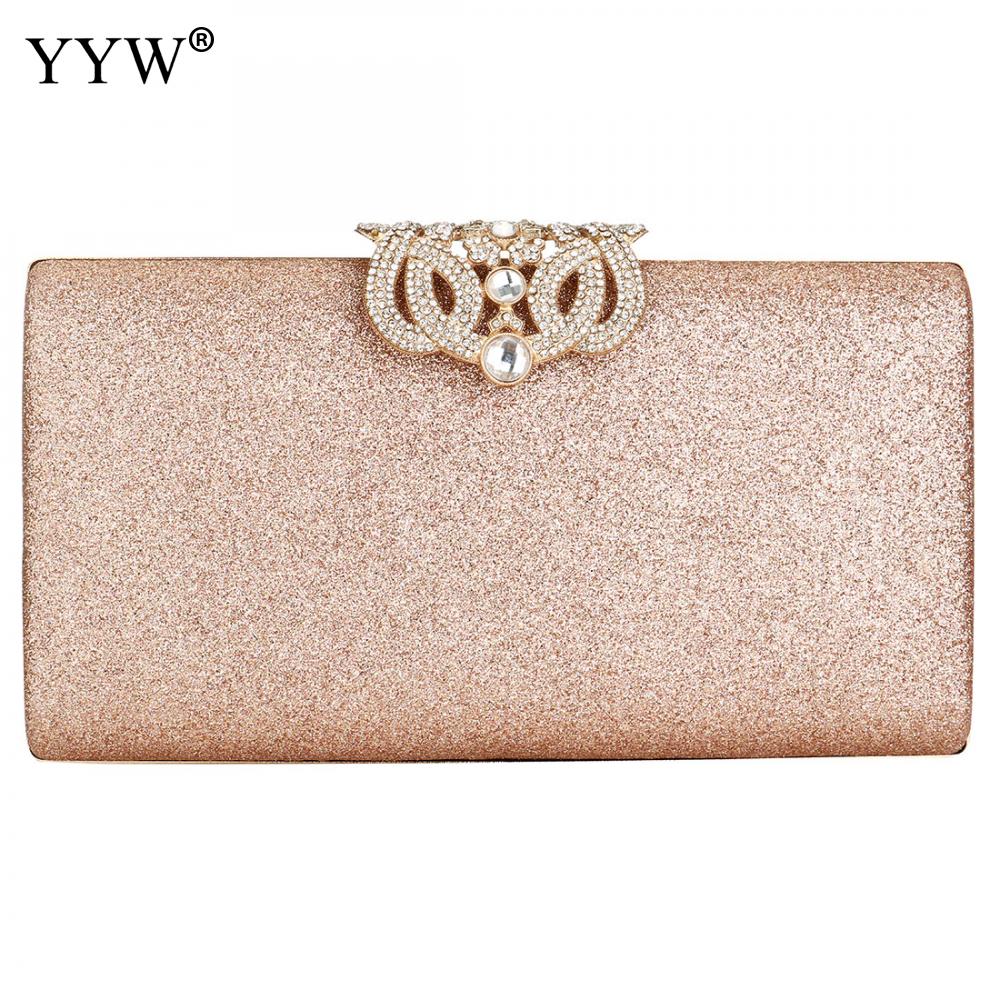 Vrouwen Gold Crystal Handtas Avondtasje Retro Kralen Clutch Tassen Wedding Diamond Kralen Tas Strass Kleine Schoudertassen: rose gold color