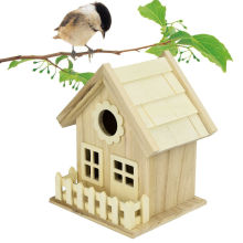 Natural Wood Birdhouse Outdoor Unfinished Wooden Small Bird Nesting House