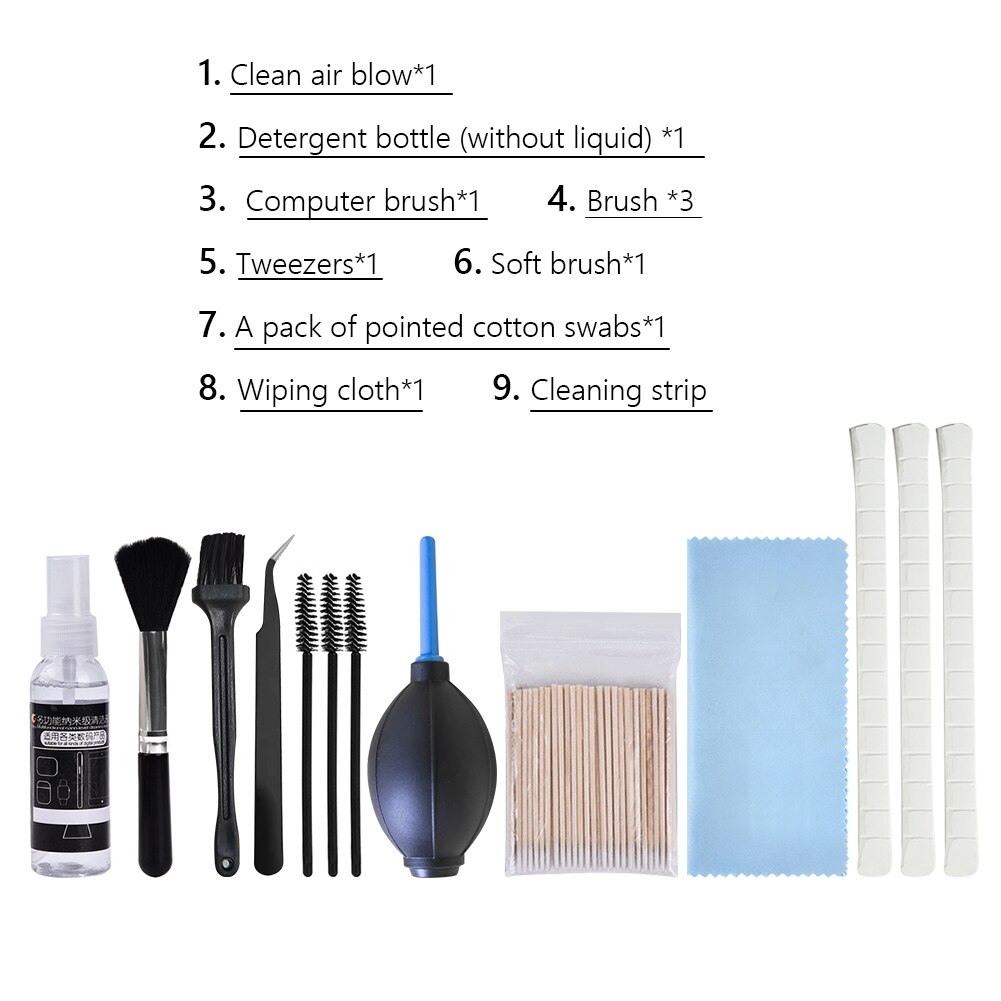 Kit de limpieza de pantalla de teléfono móvil, 9 piezas, para TV, portátil, PC, Monitor, auriculares, cepillo de limpieza de teclado, paño, plumero de aire: Default Title