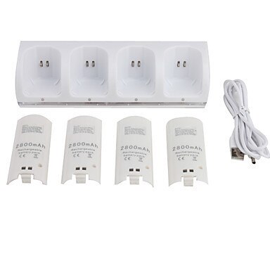 Voor nintendo wii-afstandsbediening joystick quad 4 slots oplaadstation oplaadstation + usb-kabel +4x 2800 mah oplaadbare batterijen