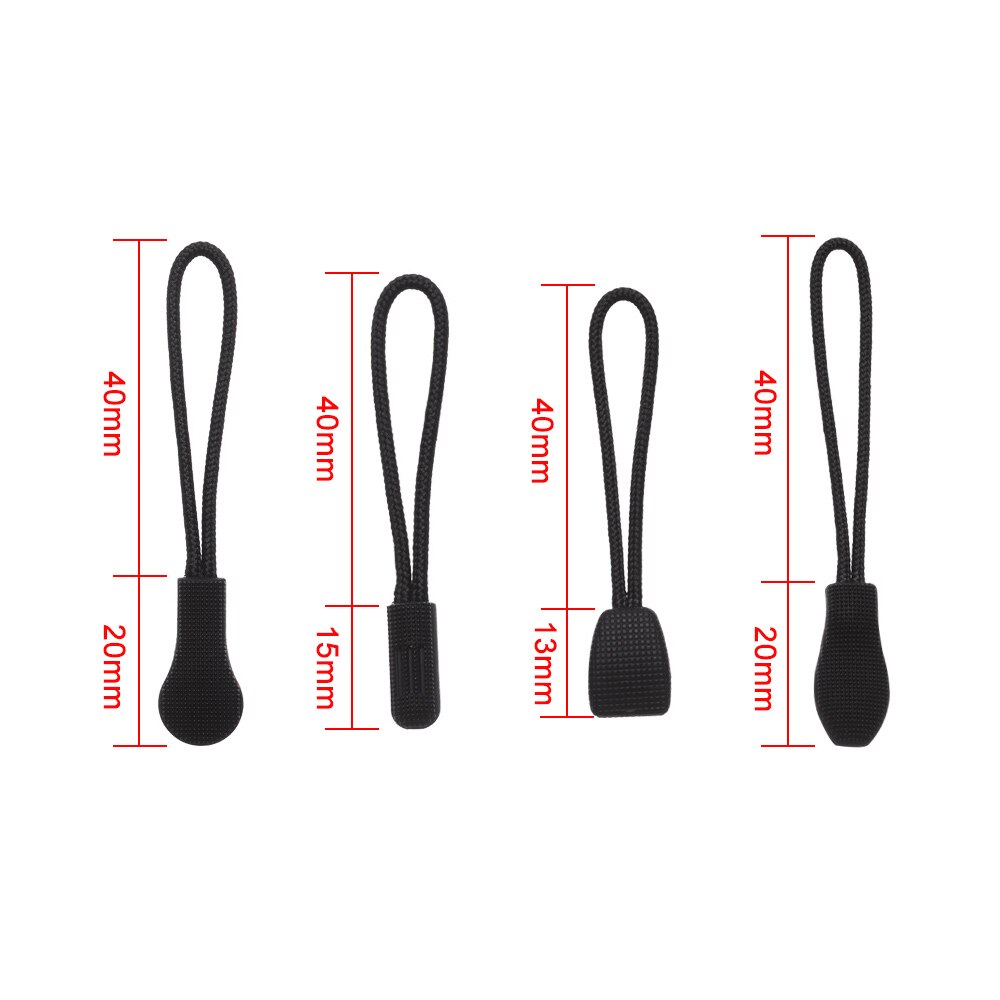 5Pcs/Bag DIY Black Zipper Pull Puller End Fit Rope Tag Fixer Zip Cord Tab Replacement Clip Broken Buckle Travel Bag Backpack