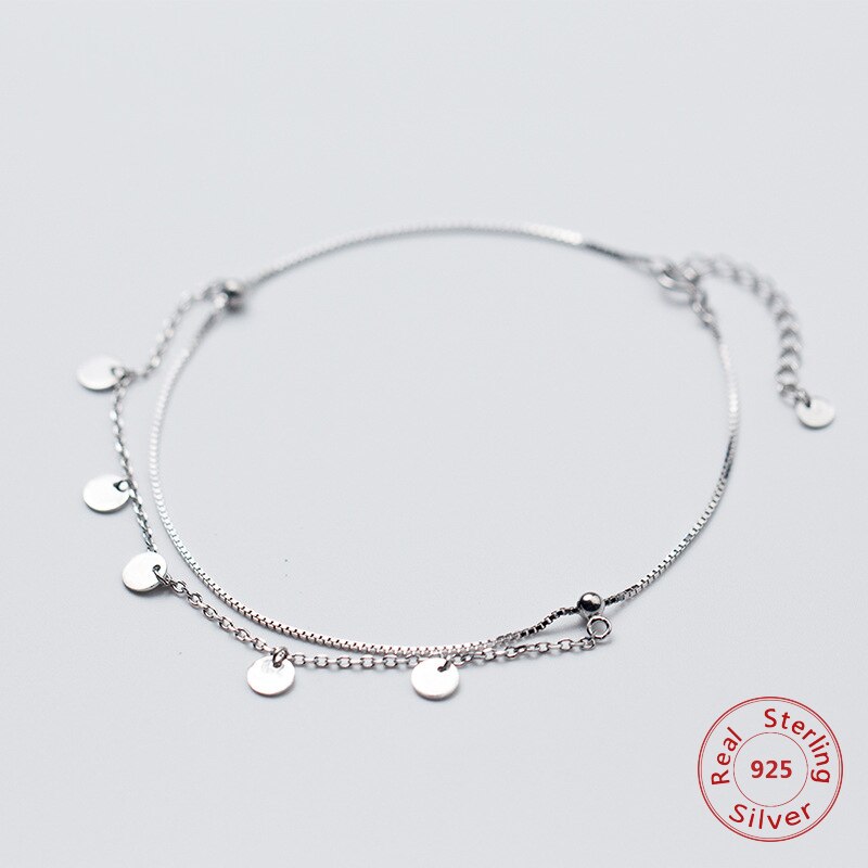 Geometrische Runde Kreis Fußkettchen 925 Sterling Silber Doppel Schicht Exquisite Strand Tragen Schmuck