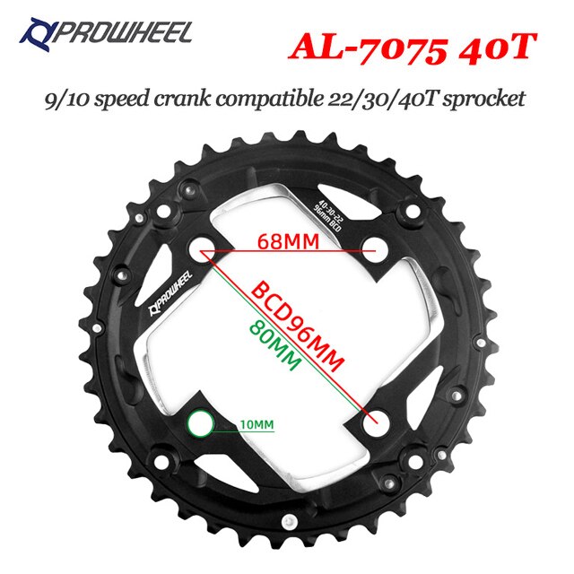 Prowheel fiets tandwielen 64/96/104 bcd mtb fiets kettingblad 22/24/30/32/40/42/44t kettingbladen mountainbike crankstel tand onderdelen: 10s 40t 96 voor 7075al
