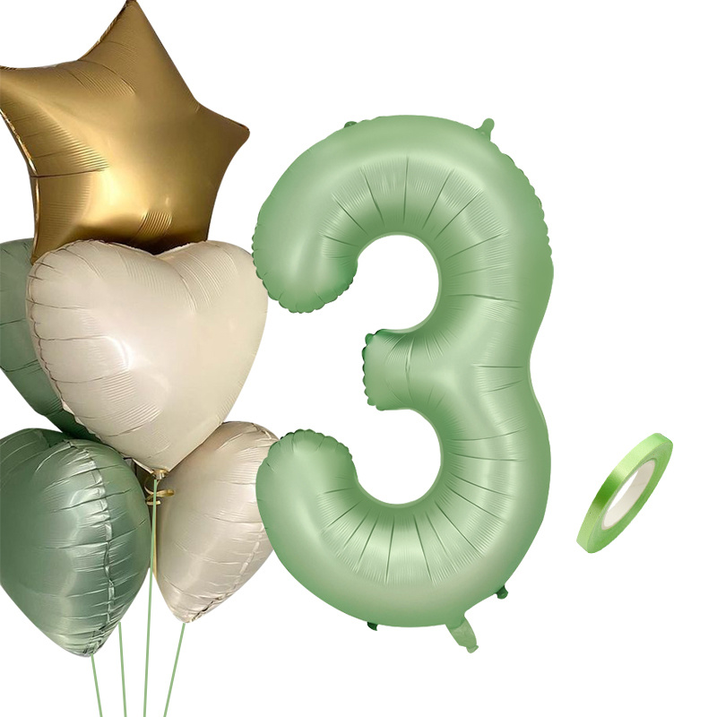 1SET 40inch Green Number Balloon With Star Heart Foil Balloons For 30 40 50 Adult Birthday Home Supplies Kids Party Decorations: Olive