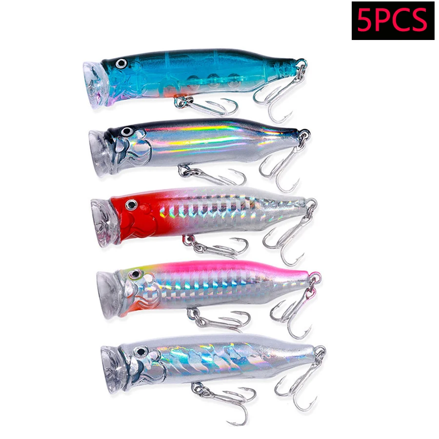 Conjunto de 5 Iscas Artificiais Flutuantes de Superfície (Crankbaits) para Pesca - Popper, Swimbait, Iscas Rígidas e Wobblers para Trolling de Lúcio, Robalo e Carpa