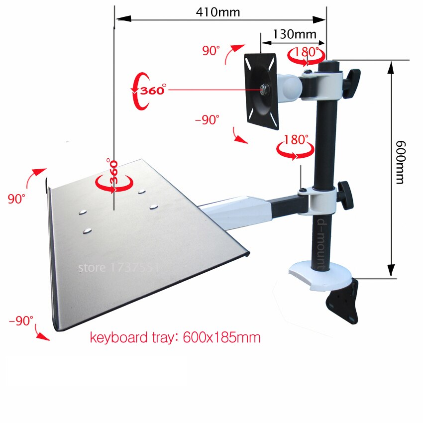 10"-27" monitor sit-stand work station wall mount with long keyboard tray plate stand monitor bracket shelf