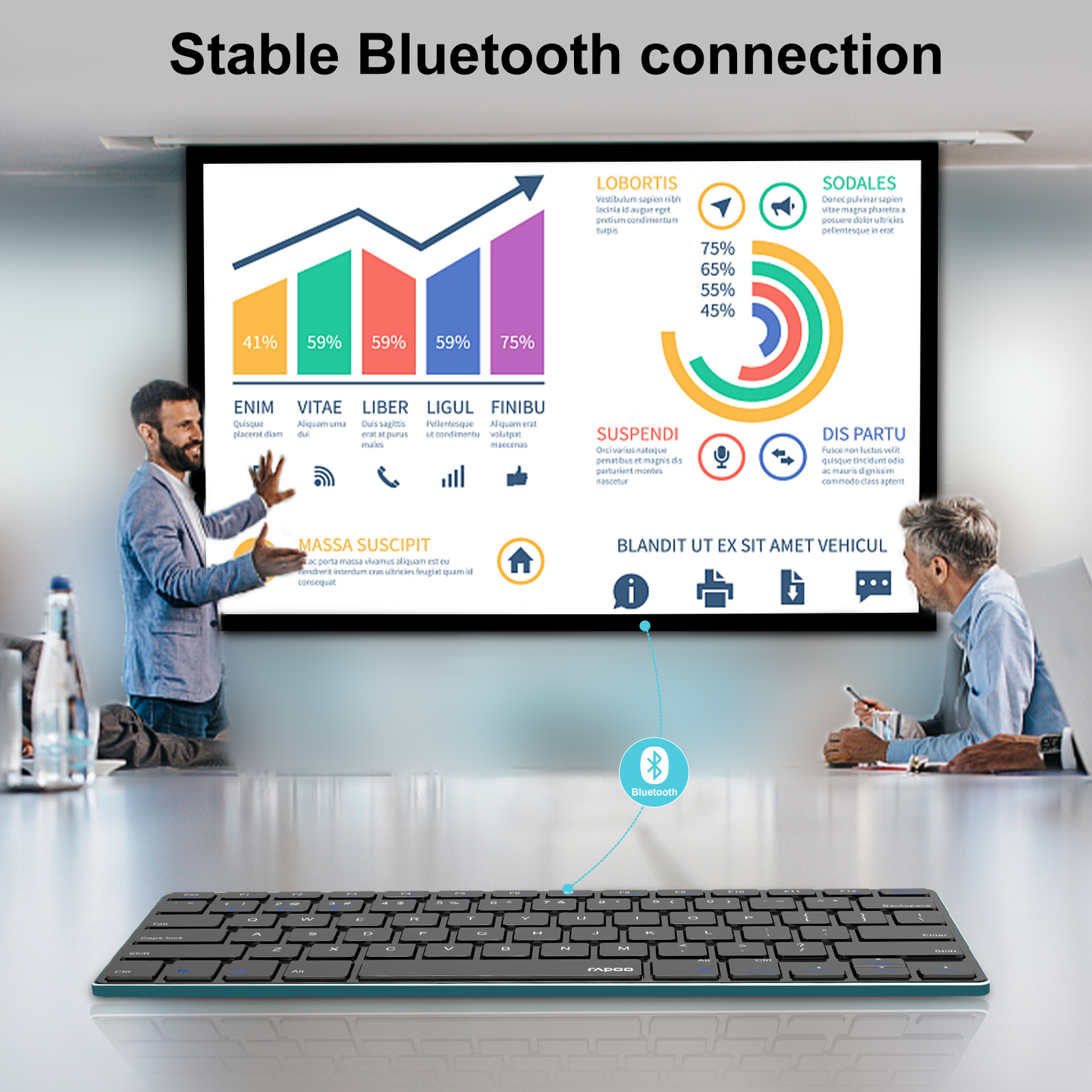 Rapoo E6080 Oplaadbare Multi-Apparaat Bluetooth Toetsenbord Ultra-Slim 5.6Mm Windows, Chrome Os, Android, ipad, Iphone Compatibel