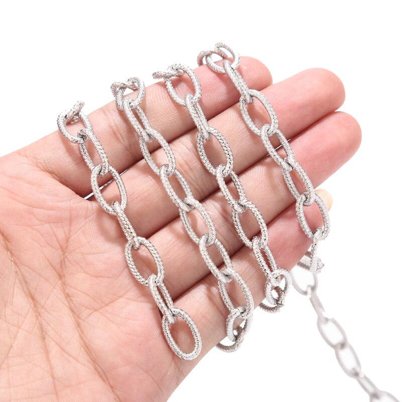 1 Meter Stainless Steel Heavy Circle Rolo Chain 5x19mm Dull Silver Textured Chunky Chains for Punk Rock Jewelry Making