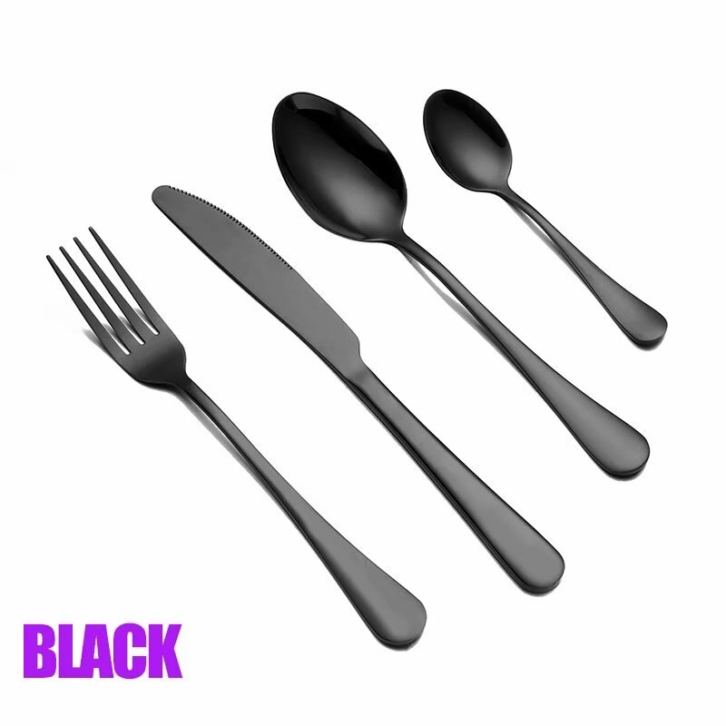 Spklifey Goud Serviesje Bruiloft Gouden Reizen Bestek Set Roestvrij Staal Diner Mes Vork Scoops Zilverwerk: black