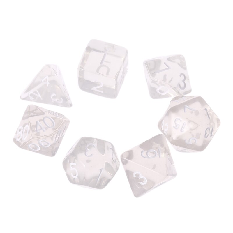 7 pièces/ensemble dés polyèdres dés numériques acryliques D4 D6 D8 D10 D12 D20 dés blancs clairs pour donjons & Dragon D & D RPG Poly jeu