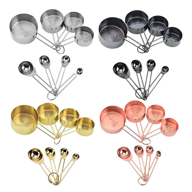 Stainless Steel Measuring Spoons Cups Set Baking Tea Coffee Spoon Flour Liquid Measuring Tool Cooking Kitchen Accessories Gadget