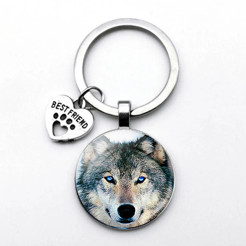 Porte-clés loup dans la nuit, porte-clés tête de loup, bijoux pour hommes,: Bleu