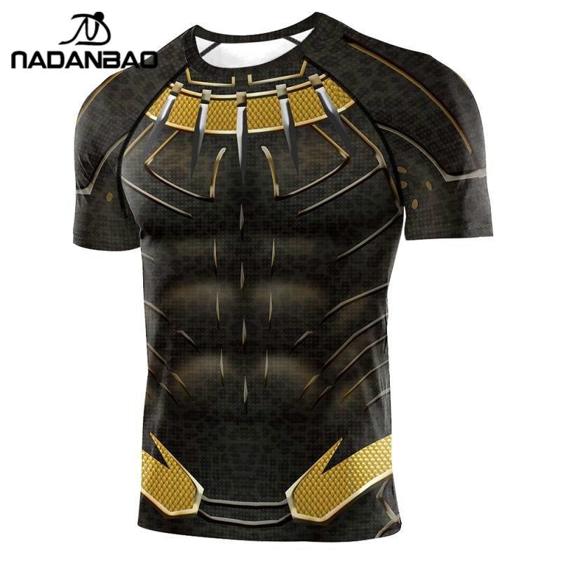 Nadanbao, disfraz de Pantera Negra, camiseta para hombres adultos, impresión 3D, camisetas de compresión de LICRA de superhéroe, nuevas camisetas de Yoga para hombres