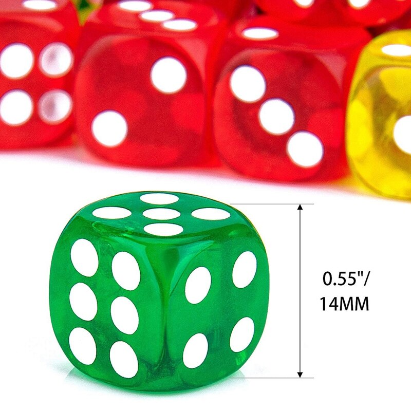 50Pack 14Mm Doorschijnende &amp; Solid 6-Zijdige Spel Dobbelstenen Voor Board Games, Activiteit, casino Thema, Onderwijs Math