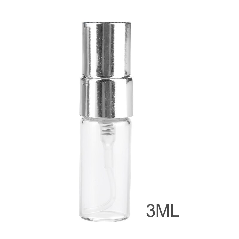 100pcs/lot 3ml Travel Portable Glass Perfume Bottle Mini Empty Transparent Glass Refillable Perfume Atomizer Bottle Container: silver