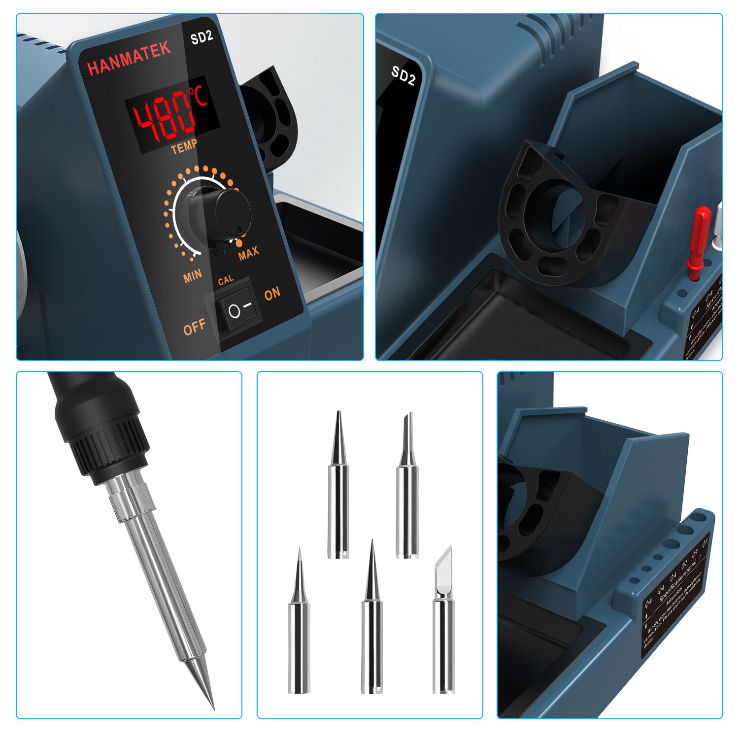 HANMATEK-Estación de soldadura , juego de soldador con control de temperatura, 200 ~ 480 ℃, 60W
