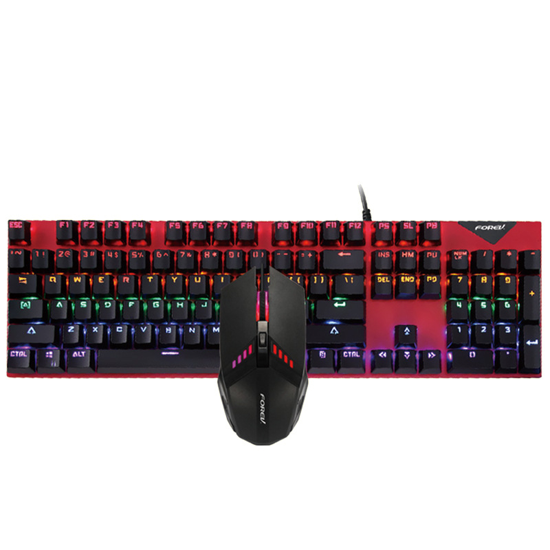 104Key Wired Mechanical Keyboard Mouse Waterproof Set 800-1600DPI Switching USB RGB Backlight Light For Gaming Office Typing: Gold