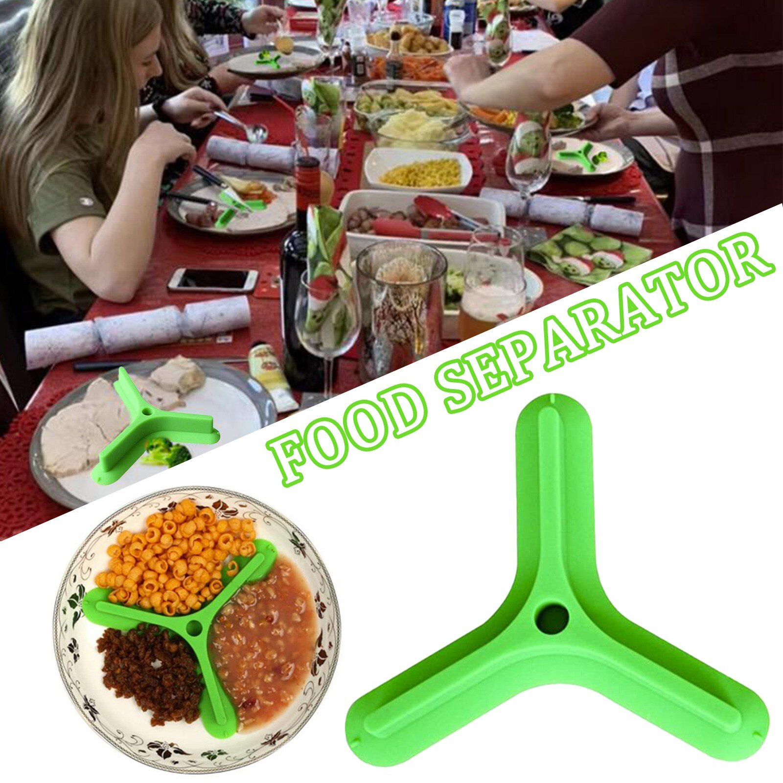 Dinner Silicone Cutlery Divider 3 Compartments Food Separator Kitchen Dining Gadget Home Kitchen Supplies Plate Separators