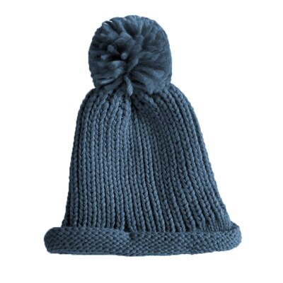Kinderen meisjes baby muts gebreide wollen tijk muts met omslag herfst en winter warme muts twee ballen: Marine