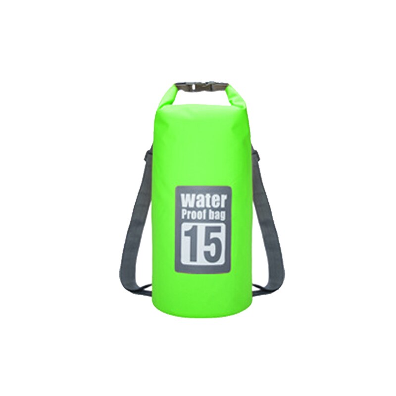 15L waterproof bag outdoor trekking camping impermeable backpack beach ocean bag water resistant rafting swimming dry sack river: Green