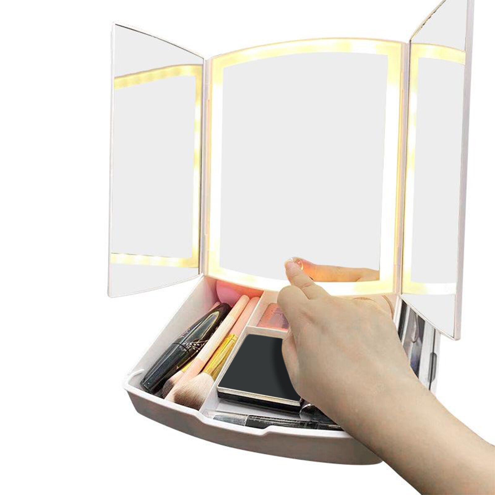 LED Makeup Mirror Vanity Mirror & Makeup Tray Touch Screen Dimming Vanity Mirror Table Desk Cosmetic Mirror