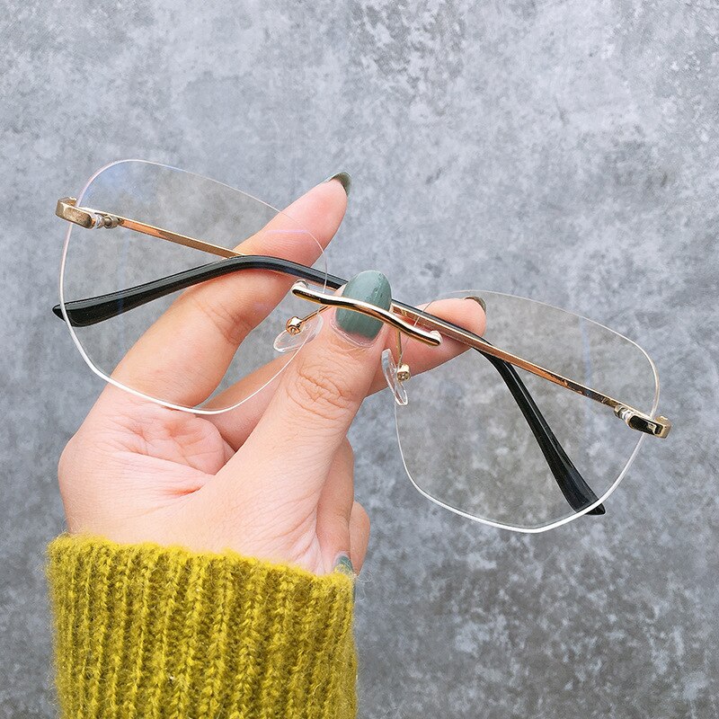 Transparent Computer Glasses Frameless Women Men Anti Blue Light square Eyewear Blocking Glasses Optical Spectacle Eyeglass