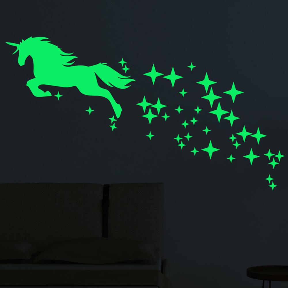 Lichtgevende Stickers Cartoon Eenhoorn Paard Ster Patroon Creatieve Gesneden Fluorescerende Sticker Glow In The Dark Speelgoed