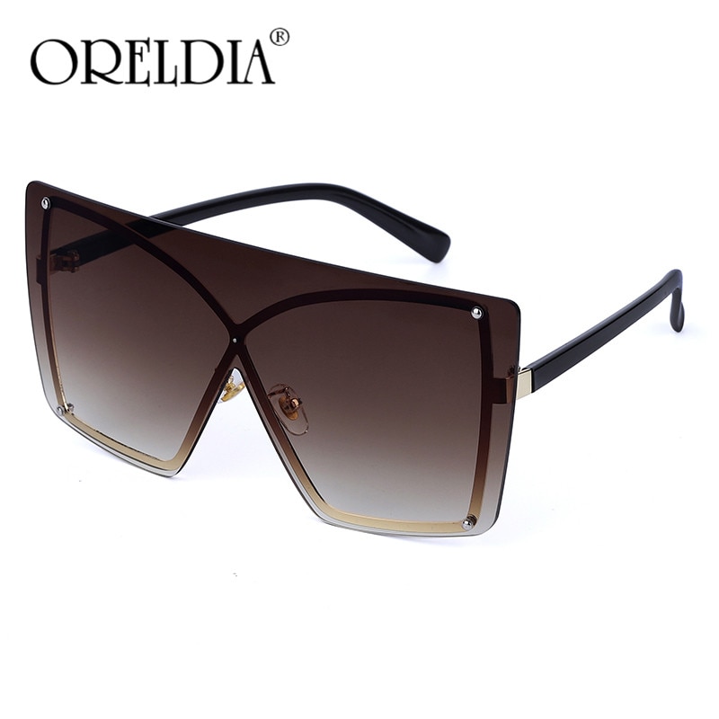 Oversized Zonnebril Vrouwen Luxe Randloze Vierkante Zonnebril Metalen Vrouwelijke Shades UV400 Mannen Bril Gafas