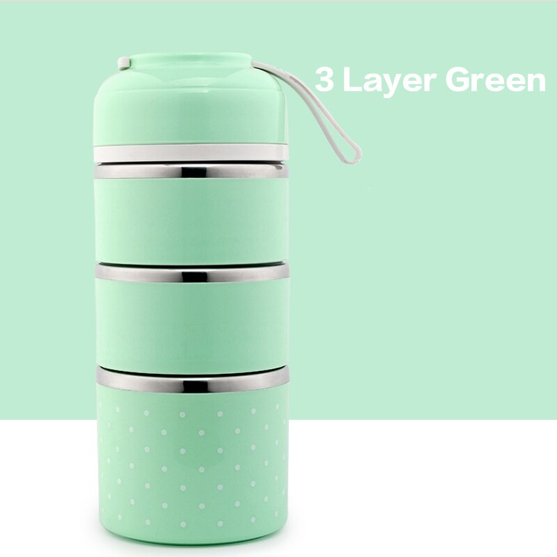 Leuke Japanse Lunchbox Voor Kids Portable Outdoor Rvs Bento Box Lekvrije Voedsel Container Keuken Voedsel Doos: green 3 Layer / Without Bag
