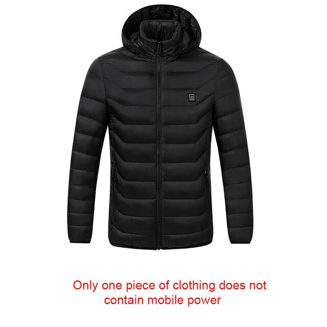 Casaco aquecido de inverno para homens e mulheres, jaqueta com bateria elétrica usb de manga comprida com capuz, roupa térmica de inverno quente para esqui: Black / S