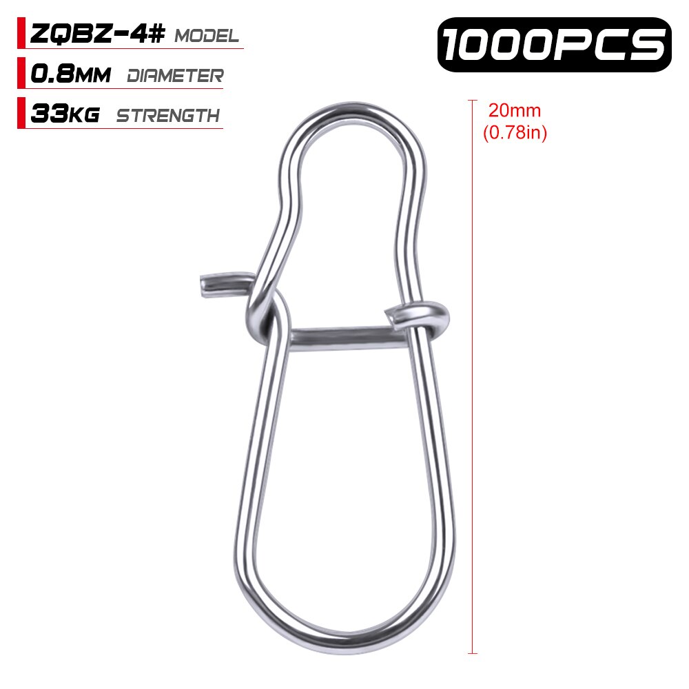 1000pcs NiceFastlock Snap Fishing Barrel Swivel safety snap 12mm-33.5mm Swivel Snap 0#-8# fishing swivels: ZQBZ 4