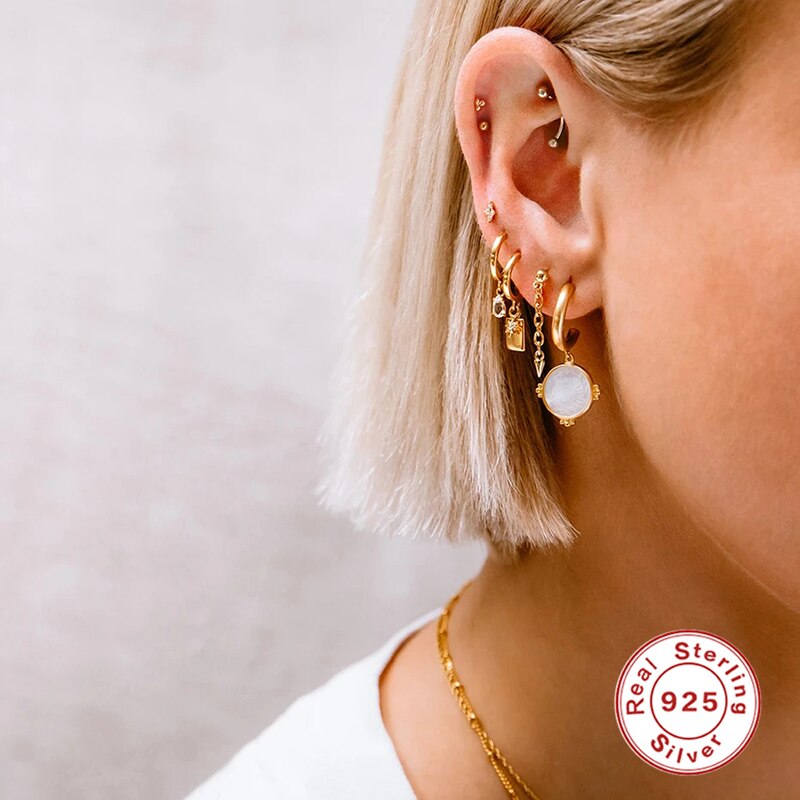 ROXI-boucles d'oreilles, pendentif de chaîne à maillons Punk, Rivets, boucles d'oreilles, Piercing de fête, bijoux en argent Sterling 925