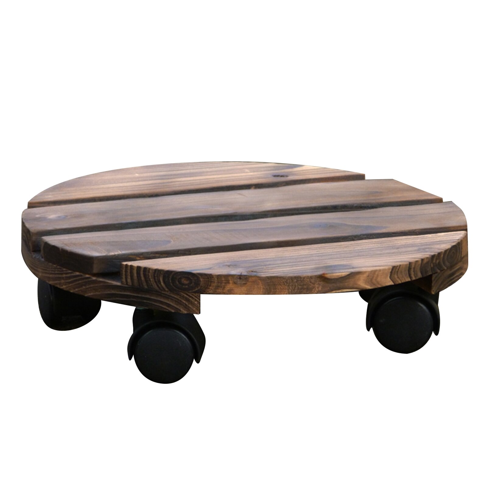 Round Wheeled Wooden Planter Caddy Movable Plant Flower Pot Stand with Wheels for Home Office Hotel Restaurant