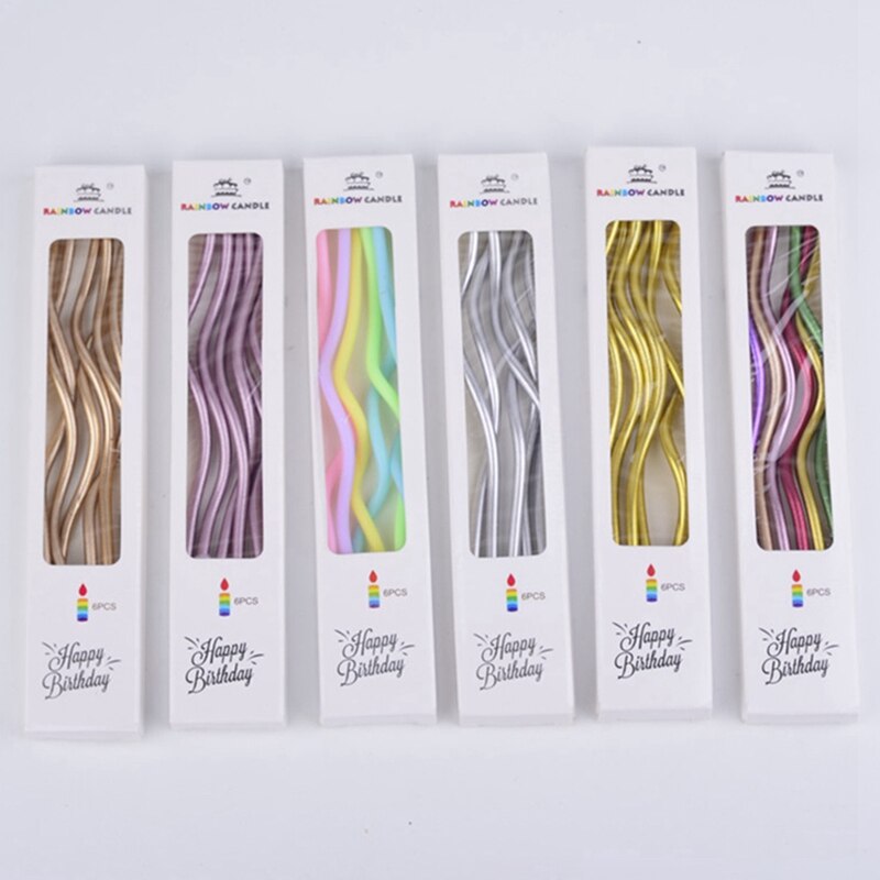 6 unids/lote vela roscada curvada espiral pastel vela largo multicolor pastel curvado seguro llamas niños cumpleaños