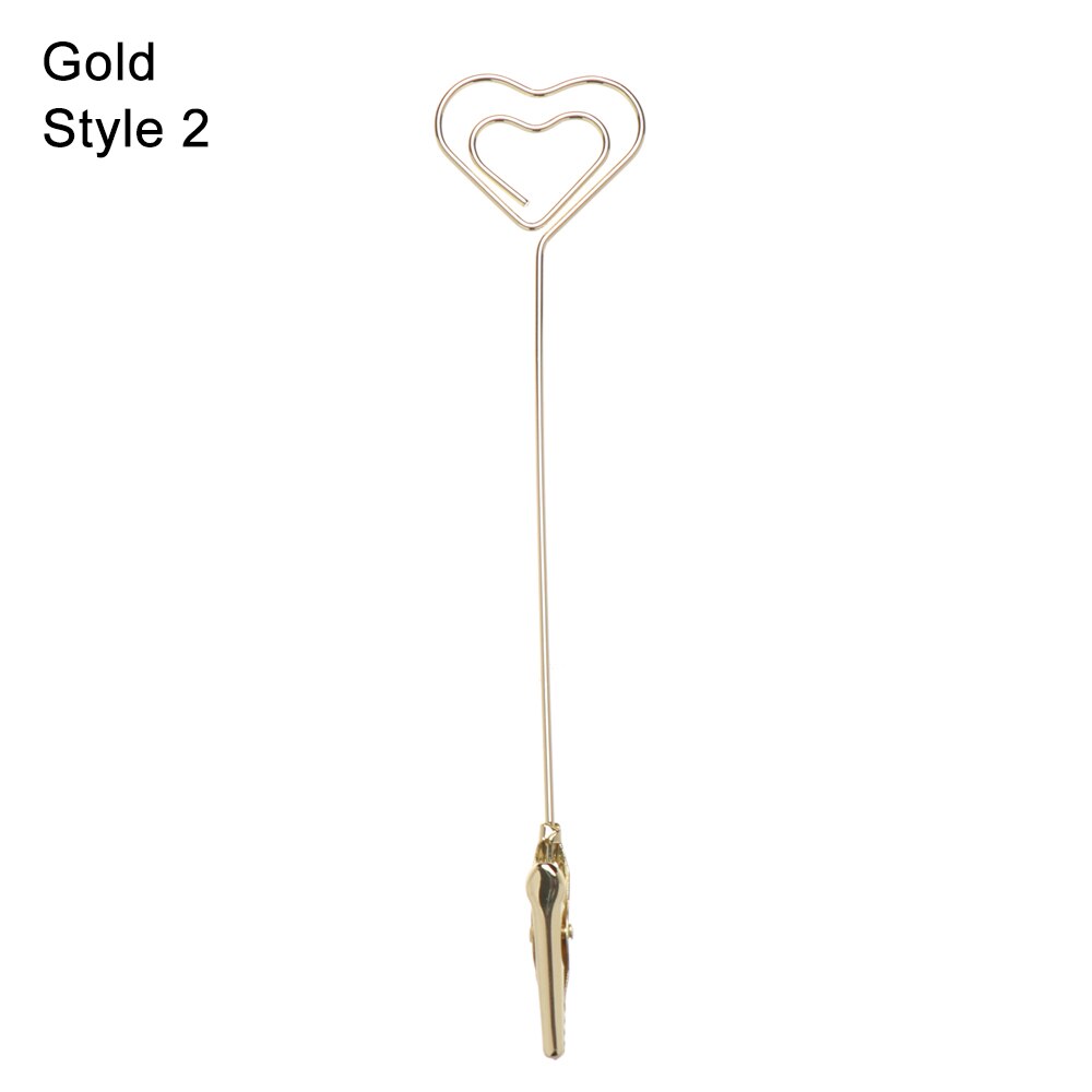 Creatieve Hart Vorm Metalen Kaarthouder Foto Clip Prijs Klemmen Stand Paper Clamp Wedding Party Desktop Decoratie Benodigdheden: style2-Gold