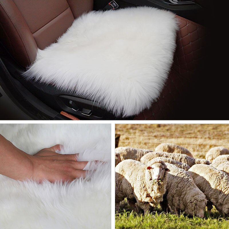 ROWNFUR Bont Schapenvacht Stoelhoezen Warm Universal Auto Stoelhoezen Interieur Beschermende Zitkussen Auto Cover Matten
