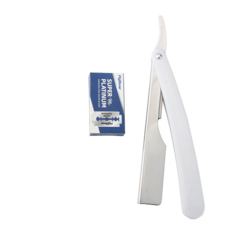 Barber Straight Edge Razor with 10 Blades Men's Manual Shaver Salon Razor: WHITE