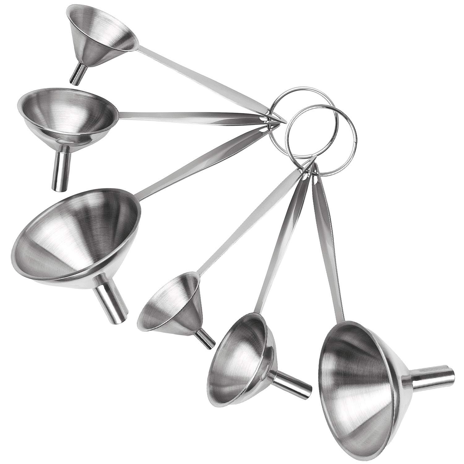 Stainless Steel Funnels For Kitchen With Handles Dry Ingredients & Powder, Durable And Dishwasher Safe-Set Of 6