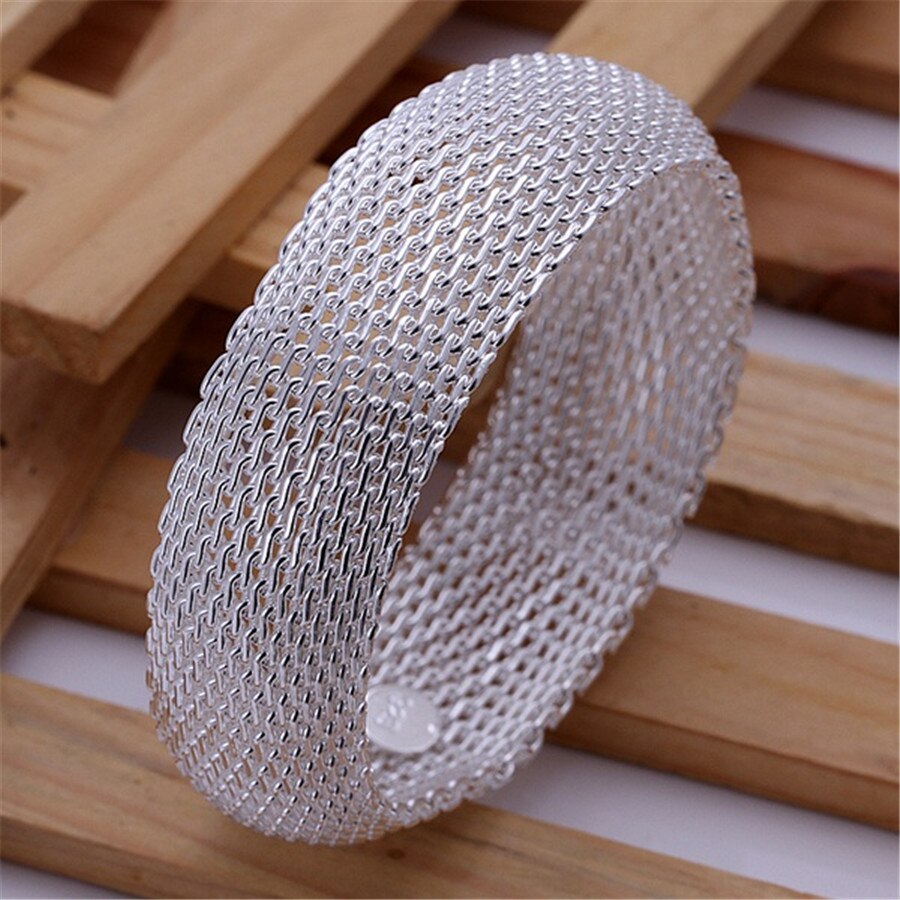 Zilveren sieraden eenvoudige dames gesloten mesh armband